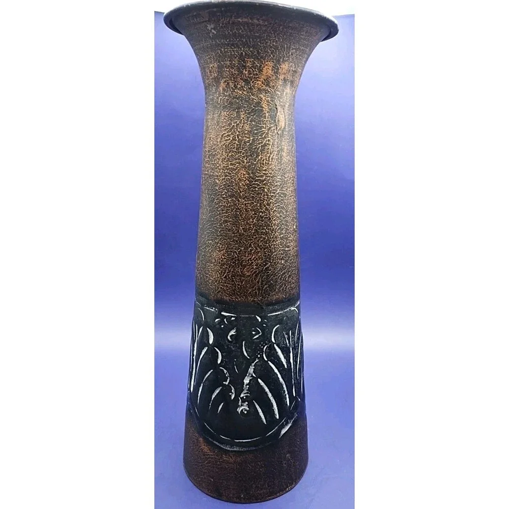 Embossed Iron Art Deco Vase Bronze & Black Color